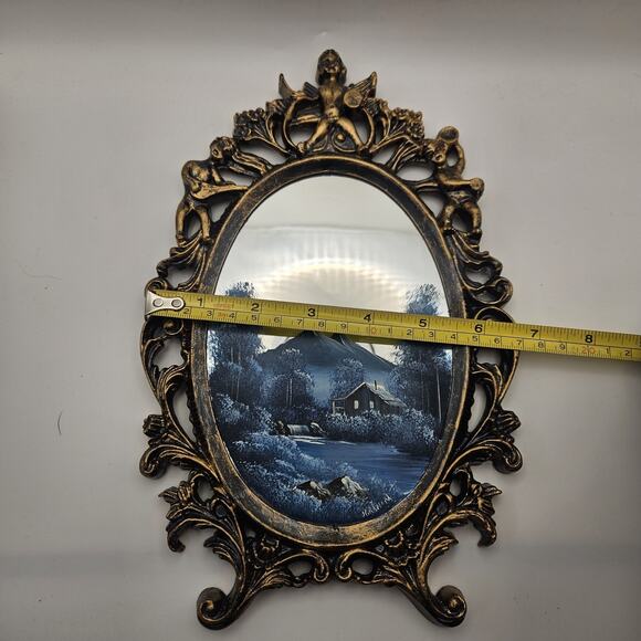 Vintage Hand Painted Mirror Mountain Cabin Creek Scene Signed J Graham - Picture 5 of 8